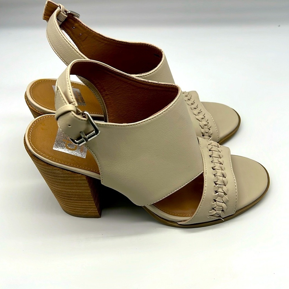 Dolce Vita - Bingo Cream Leather Braided Ankle Strap Block Heels Size 10